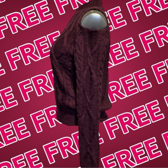 FREE 🆕Burgundy Sweater with Cold Shoulder Cut Out - Picture 1 of 12